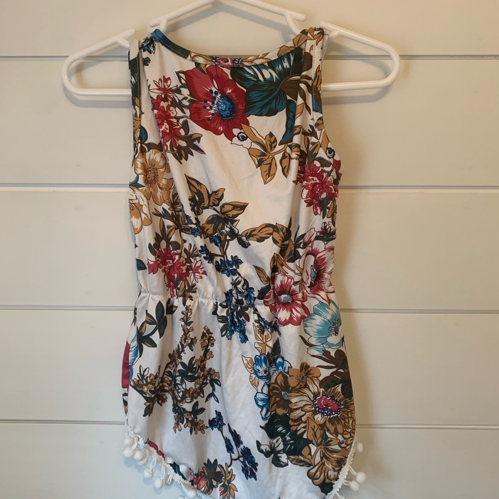 Bailey’s Blossoms Dillon Pom Pom Romper- white and floral